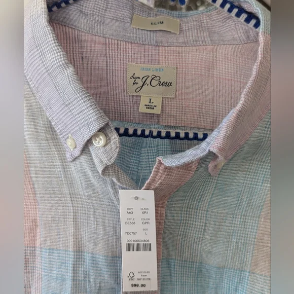 J. Crew Pastel Plaid Baird McNutt Button Down Shirt L - Picture 3 of 8